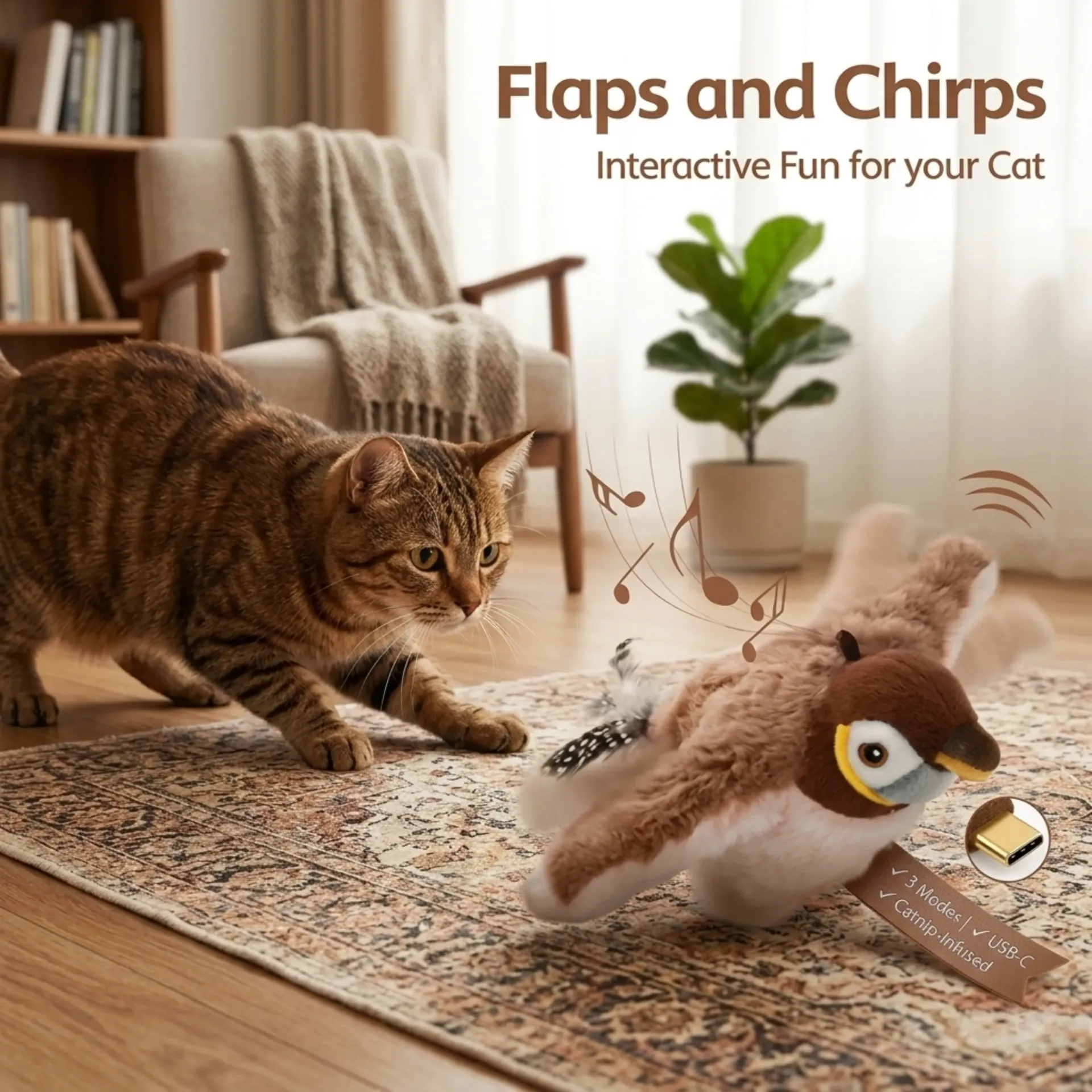 WingFlutter™ Interactive Chirping & Flapping Bird