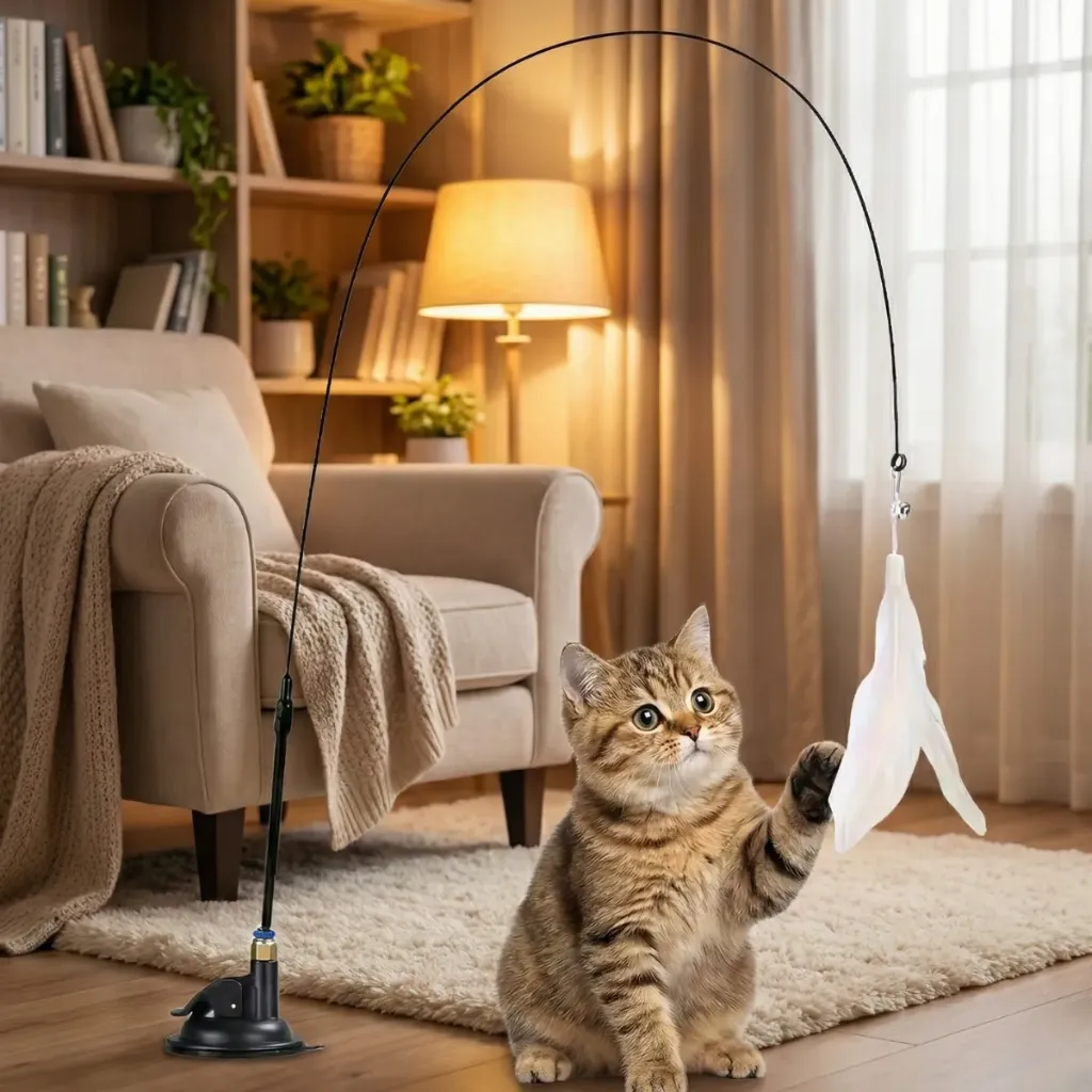 Cat Teaser Wand Interactive Suction Cup Feather Toy