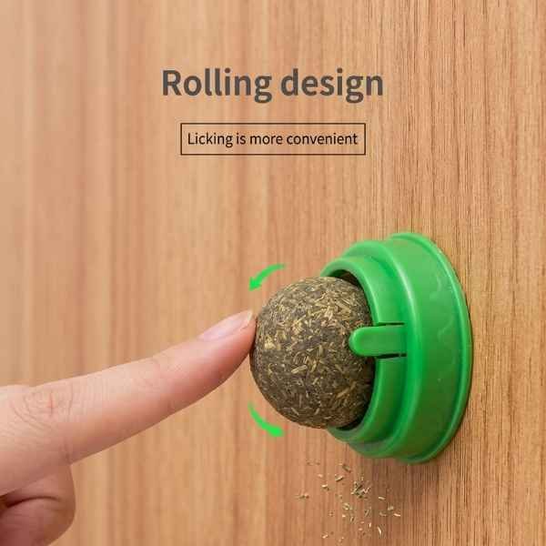 Natural Catnip Wall Stick-On Ball Toy (4) Natural Catnip Wall Stick-On Ball Toy